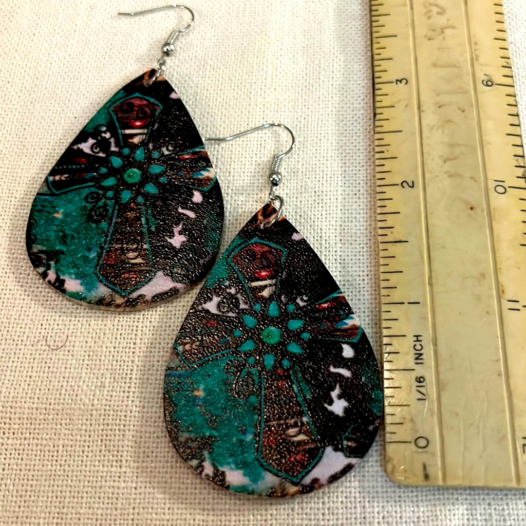 Cross Pleather Printed Earrings.